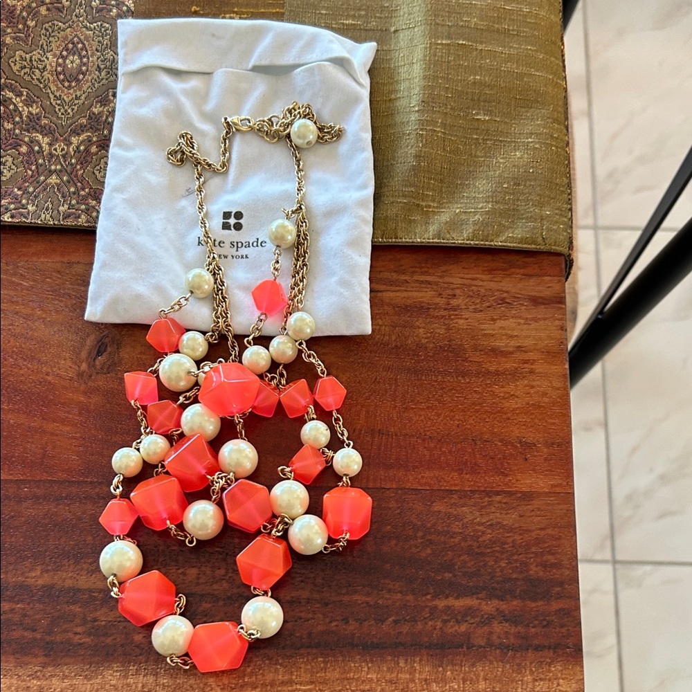 Kate Spade Neon Coral and Gold Necklace